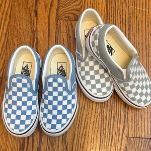 Vans Kids Blue and Gray Checkered Slip-On Sneakers